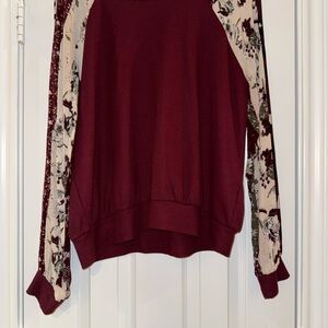 Burgundy Floral Sleeve Sweater with coordinating faux leather leggings!!
